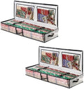 VENO 2 Pack Clear Wrapping Paper Organizer Storage Box for Christmas Gift Bags and Holiday Accessories, Underbed Storage Container with Interior Pockets, 40 Inches Long Fits 24 Rolls (2 Pack) by Veno