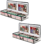 VENO 2 Pack Clear Wrapping Paper Organizer Storage Box for Christmas Gift Bags and Holiday Accessories, Underbed Storage Container with Interior Pockets, 40 Inches Long Fits 24 Rolls (2 Pack) by Veno