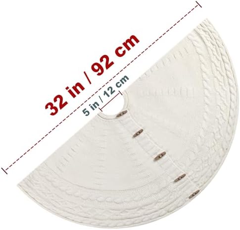 36-Inch Cable Sweater Knit Christmas Tree Skirt with Wooden Toggles, Cream - Image 4