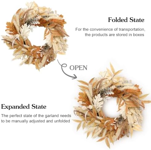 MUMTOP 22" Fall Wreath Wheat for Front Door, Harvest Thanksgiving Decor - Image 3