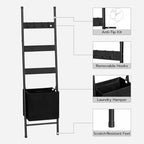 HOOBRO Blanket Ladder with Basket, 17.3”L x 63.4”H, Towel Rack with Hooks, Blanket Holder Rack, Decorative Ladder Shelf, Drying and Display Rack for Bathroom, Living Room, Black BB31CJ01 - Image 6