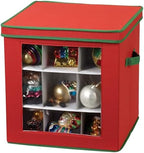 Household Essentials 27‑Piece Ornament Storage Box with Clear Front Panel and Adjustable Dividers, Red and Green - Image 6