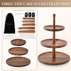 BURMAN Cupcake Stand Dessert Table Display Set – 2 in 1 Adjustable Height Rustic Natural Acacia Cupcake Holder Round Wood Tray – Three Tiered Serving Stand with Rotating Wheels, Anti Slip Stickers - Image 4