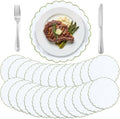Set of 24 White Cotton Placemats 15" Round Scalloped Green by Gandeer