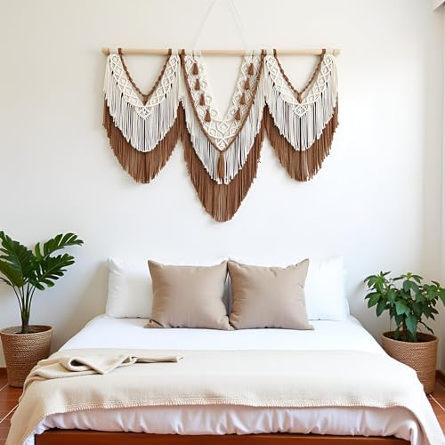 large macrame wall hanging - Boho Tapestry Macrame Wall Decor Art- Chic Bohemian Handmade Woven Tapestry Home Decoration for Bedroom Living Room Apartment Wedding Party - 43"x32" (Beige-Brown) - Image 4
