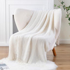 BATTILO HOME Cream Throw Blanket for Couch, Bedroom Decor Boho Throw Blanket, Decorative White Blanket Throw for Sofa Living Room, 50"x60" - Image 2