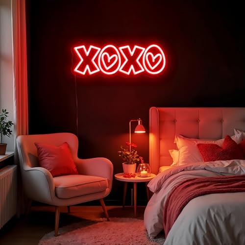 XOXO Neon Sign, Red 16.9"x 6.5" LED Light with Heart Accents Dimmable - Image 7