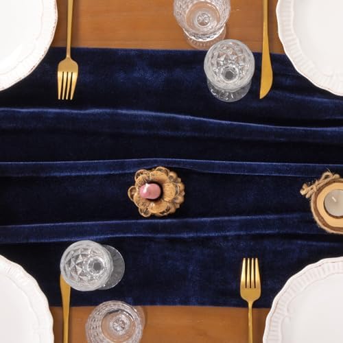 4 Pack Navy Blue Velvet Table Runner Cloth Fall Luxurious Wedding Decor - Image 5