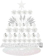 Realspring 72 Pieces Christmas Tree Ornament Set Xmas Assorted Decorations Bulk Glitter Poinsettia Berry Picks Topper Star Sequin Tree Skirts for Home Wreaths Holiday Party Favors (White) by Realspring