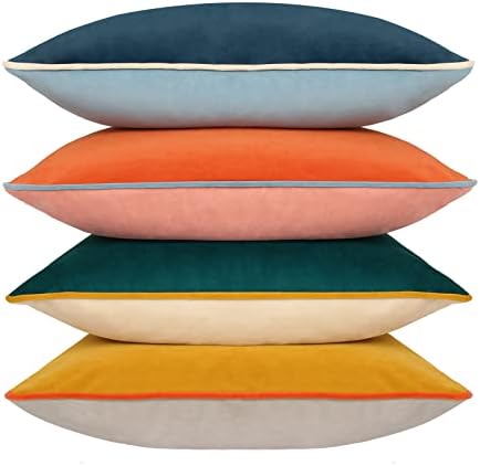 Velvet Throw Pillow Covers 20x20 Inch Set of 4 Decorative Velour Pillowcases Modern Double-Colored Cushion Covers for Sofa Couch, Cold by Btyrle