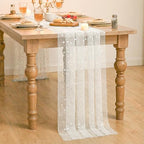 Artoid Mode 6PC Silver Stars White Gauze Table Runner 120 Inch 10FT, Reversible Glitter Sheer Dining Wedding Holiday Birthday Table Decor for Home Party - Image 3