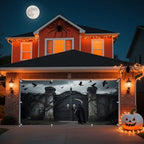 Large Halloween Garage Door Banner 7x16ft Skull Gate Black Crows Spooky Halloween Garage Door Cover for 2 Car Scary Night Party Decorations for Outside Banners Photography Backdrop - Image 3