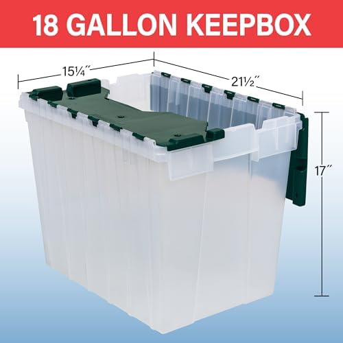 Akro-Mils KeepBox 18G Storage Box, Lid Attached, Stackable, Clear/Green 3pk - Image 2