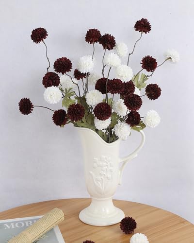 DuHouse 9pcs Artificial Flowers Faux Silk Pompon Mum Chrysanthemum Ball - Image 4