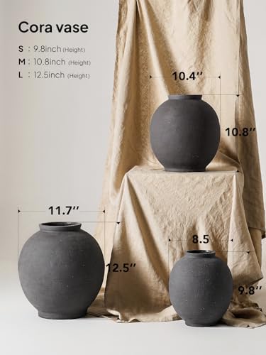 Ceramic Rustic Vase, 10.8 Inch Farmhouse Minimalist Tall Flower Vase for Table, Living Room, Home Decor, Bathroom, Holiday, Wedding, Set of 1,Sandstone Dark Grey - Image 3