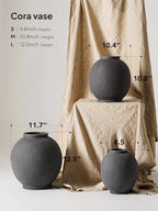 Large Blak Ceramic Vase - 9.8 Inch Rustic Farmhouse Flower Vase for Home Decor, Minimalist Tall Vases for Living Room, Table, Bathroom, Holiday & Weddings,Sandstone Dark Grey - Image 3