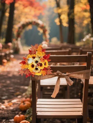 BLOSMON Fall Flowers Centerpieces for Wedding Table Decor, 6 Pcs, Orange - Image 5