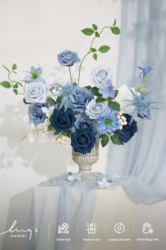 Ling's moment Fake Flowers Box, Dusty Blue & Ivory & Sage Grand Combo - Image 2