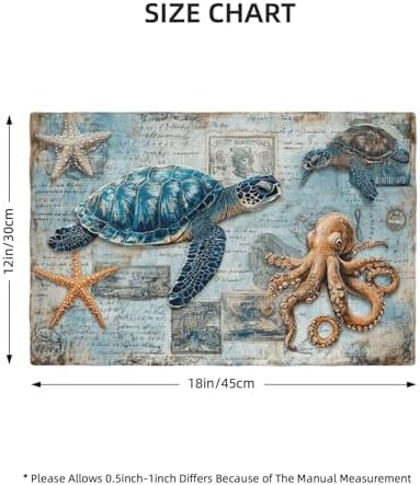 Sea Turtle Octopus Placemats Set of 6 Beach Table Mats Vintage Place Mats Decor Imitation Linen Heat Resistant Ocean Animals Tablecloth for Dining Decoration Kitchen Party Restaurants 12''x18'' - Image 6