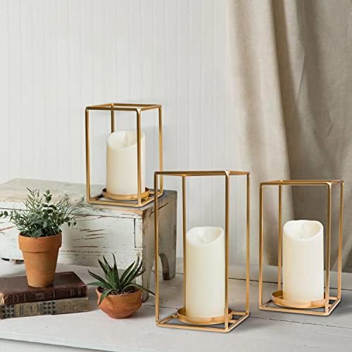 HPC Decor 3PCS Gold Metal Lanterns Decorative- 7in 9in 11in Candle Lantern Holders for Home Decor- Modern Farmhouse Lantern Decor for Wedding Table Centerpieces,Living Room,Dining Room,Party,Holiday. - Image 7