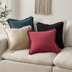 MIULEE Boho Linen Fringe Decorative Throw Pillow Covers Burgundy 18x18 - Image 5