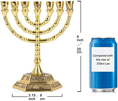 BRTAGG 12 Tribes of Israel Menorah, Jerusalem Temple 7 Branch Jewish Candle Holder (8 Inches, Gold) - Image 3