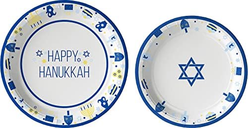 Happy Hanukkah Tableware Pack: Disposable Paper Plates, Napkins and Cups Set for 20 - Image 2
