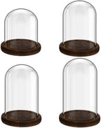 Suclain 4Pc Glass Dome Cloche with Wood Base, Brown, 4.3/5.1/5.9/6.7 x 3.8 by Suclain