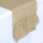 Efavormart 5 PCS Natural Ruffled Burlap Rustic Table Runner | Jute Linen Tabletop Decor | 14"x108" - Image 2