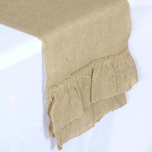 Efavormart 5 PCS Natural Ruffled Burlap Rustic Table Runner | Jute Linen Tabletop Decor | 14"x108" - Image 2