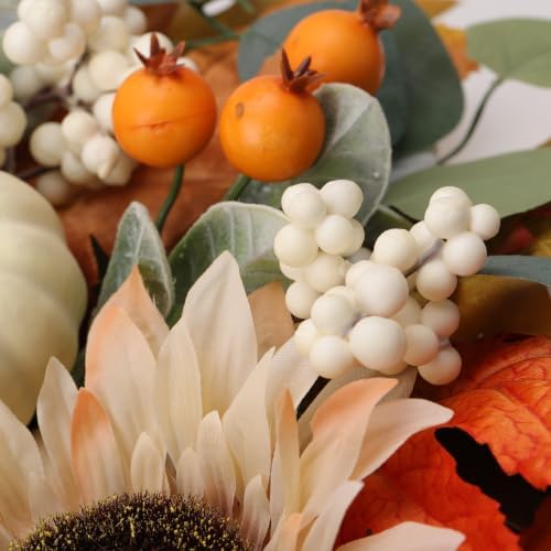 zjlmit 22" Fall Wreaths for Front Door with Pumpkin Sunflower Maple Leaf - Image 5