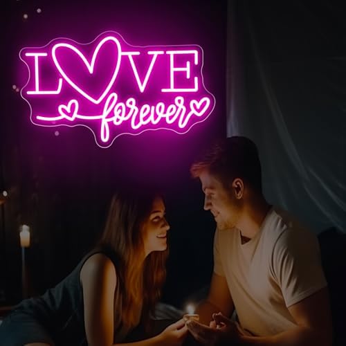 Love Forever Heart Neon Sign, Wedding Party LED Neon Light Valentine's Day Wedding Backdrop Decor Gift For Lover Valentine's Day Gift, LED Romantic Light, Couple Space Accent-Pink-16.5" - Image 2