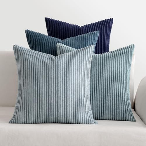 MIULEE Soft Corduroy Decorative Throw Pillow Covers Blue Navy Series 20x20 by MIULEE