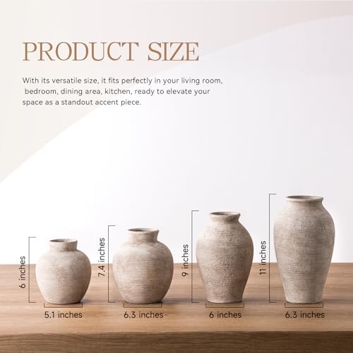 Vanselia Ceramic Flower Vase Home Decor - Large Tall Farmhouse Table Vases Rustic Vintage Living Room Kitchen Bedroom Decorations for House Book Shelf Office Coffee Desk Dining Fireplace (12" Retro) - Image 3