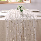 4 Pack Embroidery Floral Table Runner Rustic Spring Summer Wildflower Tulle Table Runner Vintage Flower Tabletop Runners for Home Kitchen Wedding Party Decoration, 108x24.5 Inch (Apricot Flowers) - Image 7
