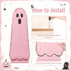 Novabright 30.2 H Halloween Pink Ghost Porch Sign Standing Wooden Decor - Image 3