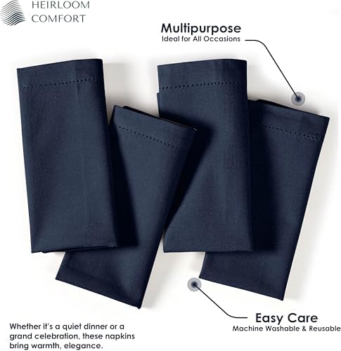 Navy Blue Cloth Napkins 18x18 Inch - Set of 12-100% Cotton, Soft, Absorbent, Washable, Reusable - Elegant Table Linen with Hemstitch Mitered Edges for Weddings, Dinner, Holiday - Image 2