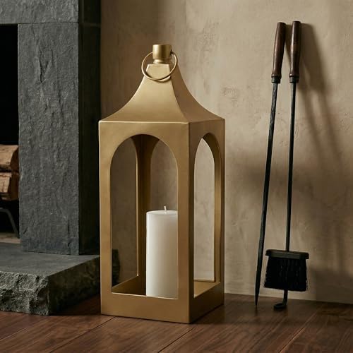 MOZEAL 20" Large Grace Spire Floor Lantern - Gold Heavy Metal No Glass - in/Out Use, for Fireplace/Patio/Entryway/Porch - Vers Event/Home - Lux Holiday Holder for Pillar/LED Lights - Image 4