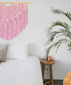 Youngeast Large Macrame Wall Hanging Boho Beaded Curtain for Window Macrame Bedroom Headboard Living Room Wall Art Tassel Tapestry Bohemian Woven Wall Decor 31" W X 25" H (Pink) - Image 5