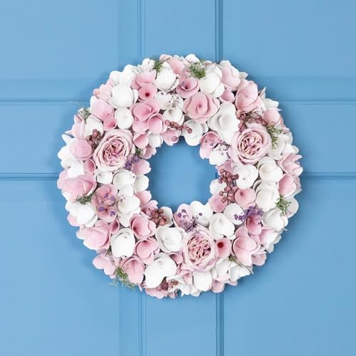 Northlight Wooden Floral Artificial Spring Wreath Berries 13.5" Pink White - Image 2