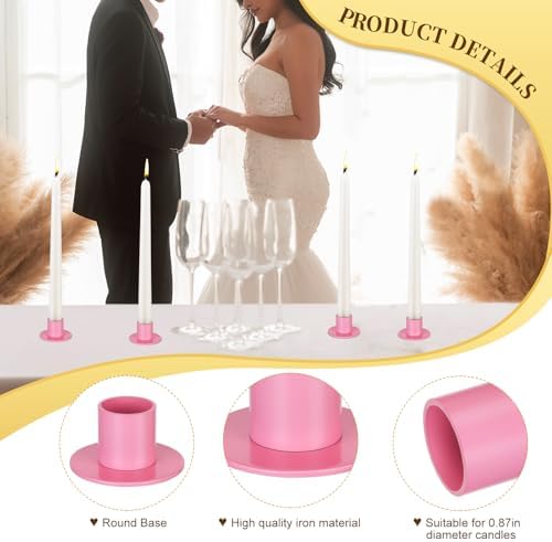 48 Pcs Taper Candle Holders Bulk for Wedding Pillar Candles Metal Taper Candlesticks Holders Centerpieces Short Candle Stick Dinner Decor for Party Anniversary Dinning Table Gift (48, Pink) - Image 3