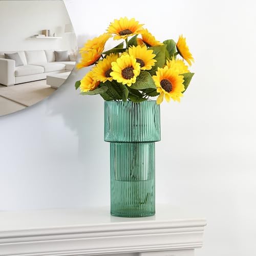Large Glass Vase, 12 Inches Tall Vase for Flowers, Green Flower Vases for Bouquet, Modern Green Glass Vases for Living Room, Dining Table, Office, Entryway, Mantle, Shelf, Wedding Gifts - Image 6