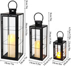 TRIROCKS Metal Candle Lantern Set of 3 - Assorted Sizes (9/15.5/19.5 Inch) - Tall Decorative Hanging Lanterns with Tempered Glass Panels Indoor & Outdoor Home Decor for Parties & Events - Black Finish - Image 2