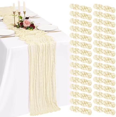 30 Pack Cheesecloth Table Runner 10FT Beige Table Runner Boho Gauze Cheese Cloth Table Runners Long Rustic Sheer Table Decorations for Wedding Party Baby Bridal Shower Birthday Holiday Home by Showgeous