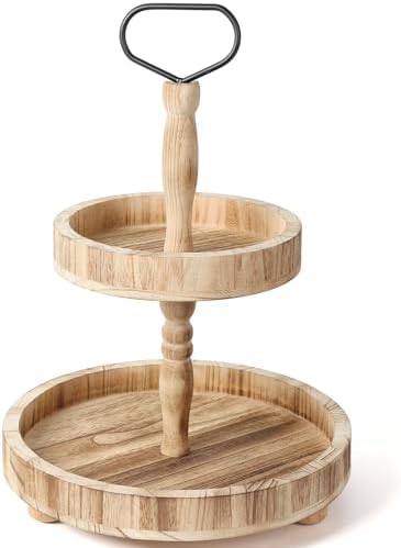 Horse Rustic Wooden Tiered Tray, 18.5x12.5 2 Tier Farmhouse Decor Cupcake Stand, Round Serving Tray for Home Kitchen Shelf Dinning Table Seasonal & Independence Day,Halloween,Christmas Decorations by Unknown