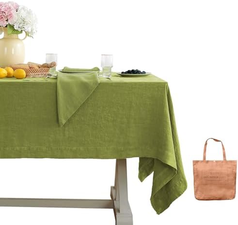 Linen World Vintage Tablecloths 60x108 Inch,100% French Linen Tablecloth,Classic Vintage Washed Table Cloths for Kitchen,Outdoor,Weddings,Decorative Thanksgiving Christmas,Moss Green by LLinenWorld