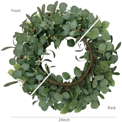 24 Inch Eucalyptus Wreath for Front Door, Large Artificial Greenery Wreaths with Olive Leaves and Berries, Farmhouse Spring Summer Decor for Porch, Wall, Window, All Season - Image 6