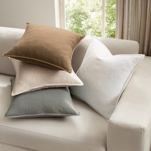 MIULEE Neutral Boho Linen Decorative Pillow Covers 24x24 Inch Pack of 4 - Image 2