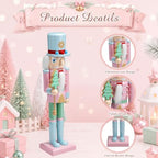 Blosssound 15" Christmas Nutcracker Decorations Wooden Pastel Pink Figurine - Image 3