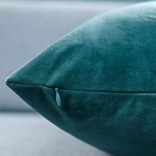 JUSPURBET 28x28 Euro Velvet Throw Pillow Covers Set of 2,Peacock Blue - Image 6